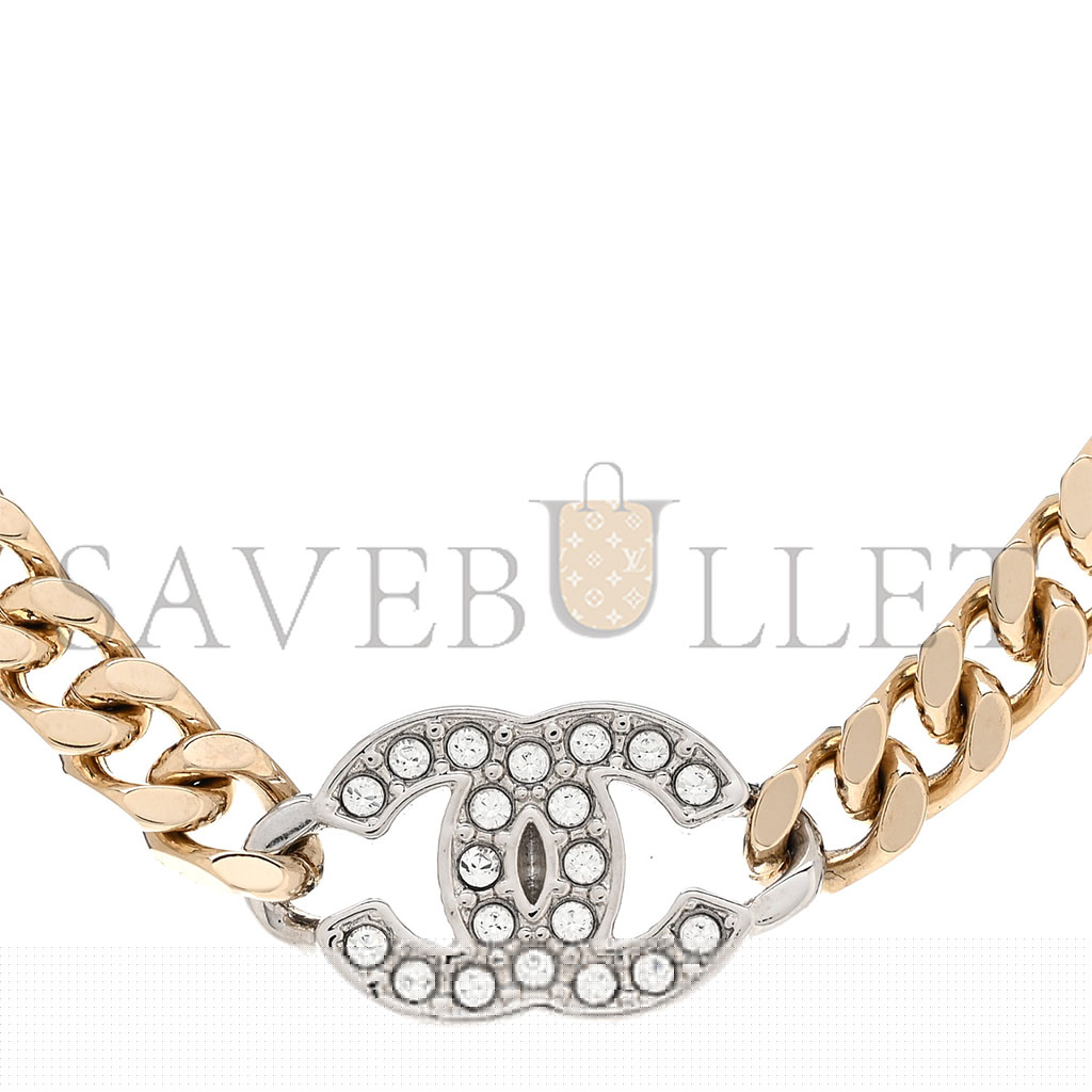 Ch*el crystal chain cc link choker gold silver 1388448